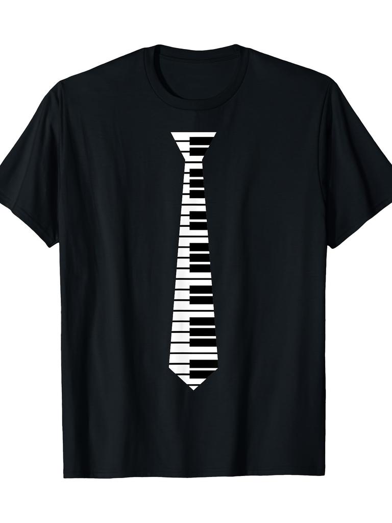 Piano Keyboard Tie Graphic Tee Funny Music Lover Short Sleeve Casual TShirt Men