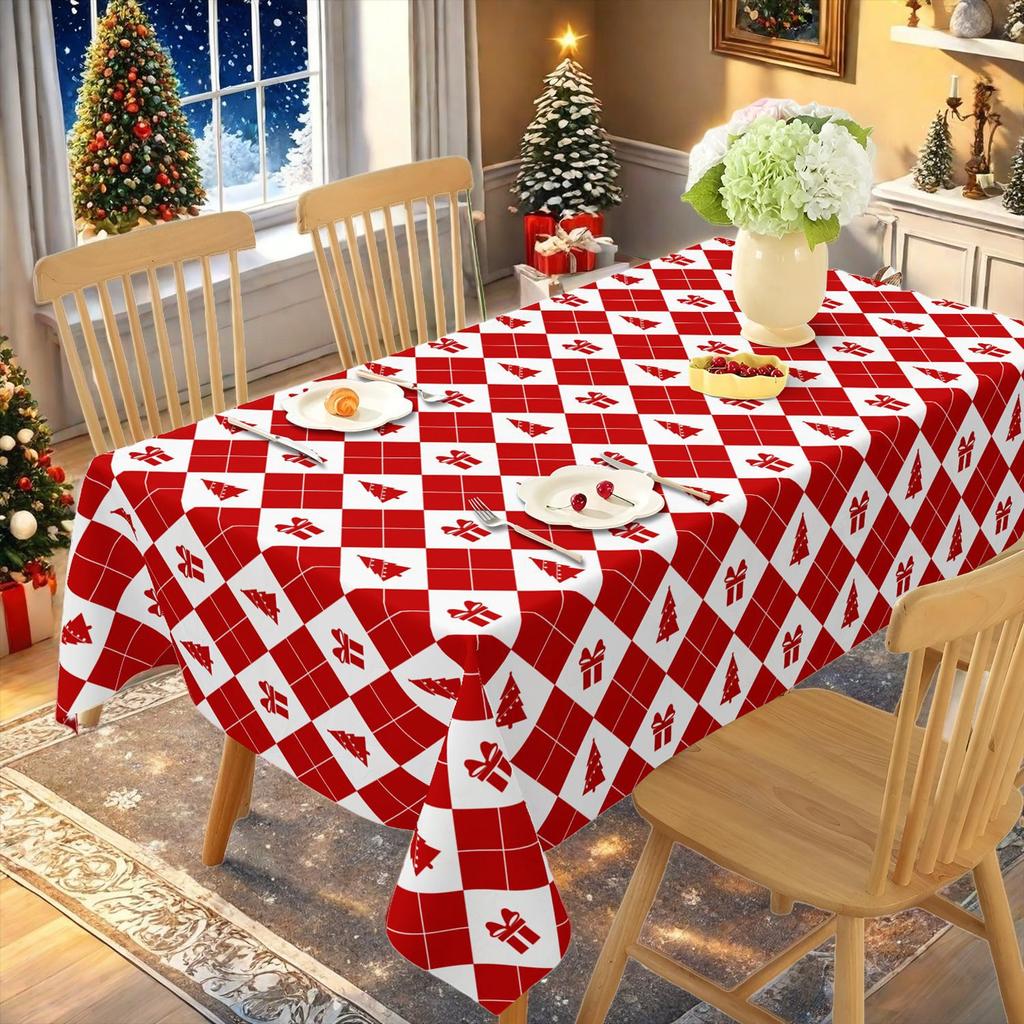 1Pc 2026 Christmas Table Cloths Red Flower Printed Waterproof Oilproof For Home Ornament Xmas New Year Christmas Decoration