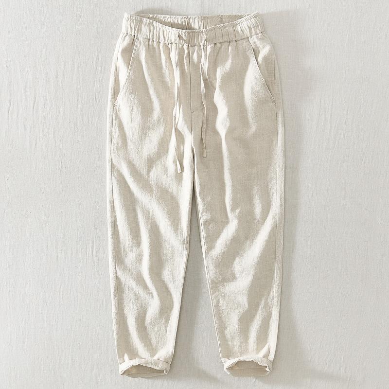 

Men s Straight Loose Pants Cotton and Linen Cropped Pants, Thin Drawstring Elastic Waist Casual Pants XXXXL