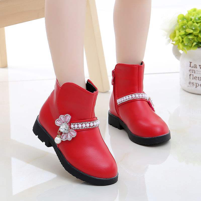 Mädchenschuhe Stiefel Kinder Kurzstiefel Herbst und Winter 2025 neue Baumwollstiefel Prinzessin zwei Baumwollschuhe Samt warm Spitze Kaninchen