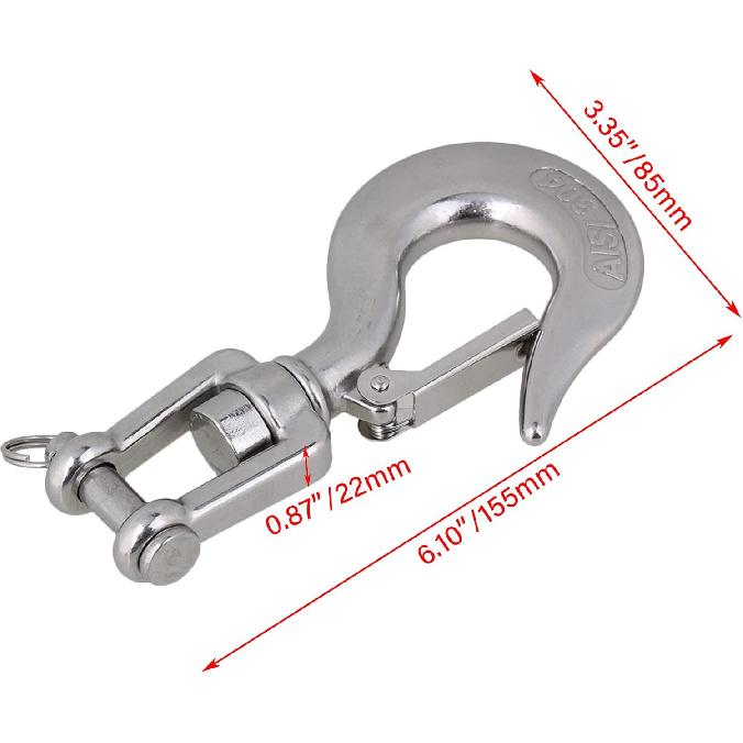 BQLZR 304 Stainless Steel American Type Swivel Lifting Clevis Chain Hook with Latch 1000KG Working Load Limit