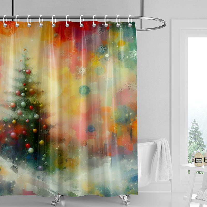 Home Decoration Shower Curtains for Bathroom Waterproof Curtain Fabric Modern Nordic Style Living Room Merry Christmas Winter