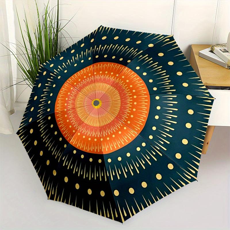 1pc Mandala Sunburst Automatic Open/close Folding Compact Umbrella, 8-Rib Sturdy Canopy, Lightweight Portable, Everyday Use, Gift, Outdoor Umbrella, T