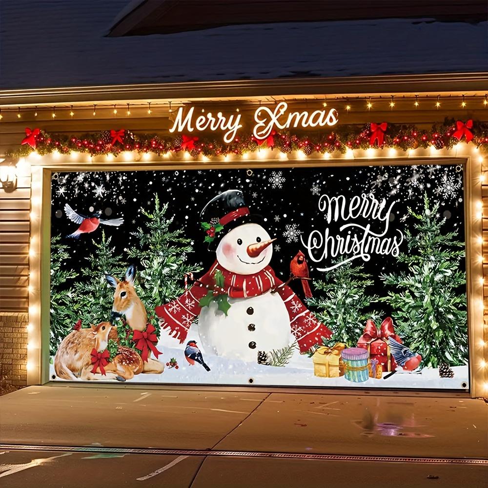 A Christmas garage polyester background fabric featuring a snowman and reindeer design suitable for Christmas decoration