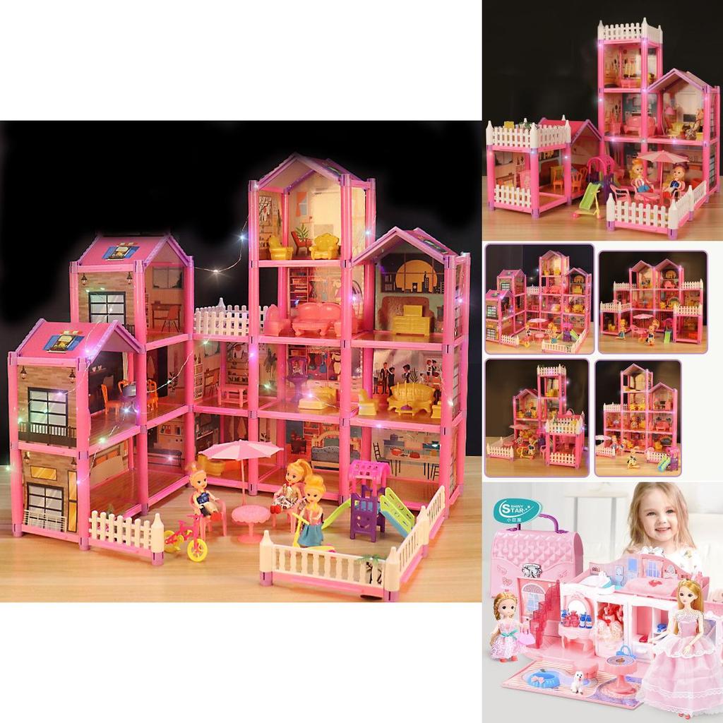 Colorful Led Light Huge Dollhouse 14 Rooms 7 Designs Perfect Gift For Girls