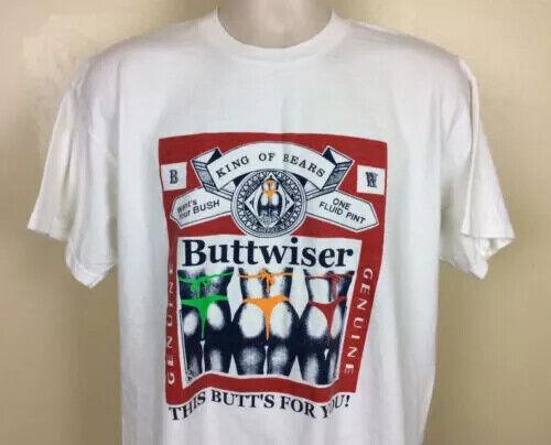 VTG 90S BUTTWISER T-SHIRT WHITE L BUTTWISER PARODY FUNNY SHIRT Unisex T-Shirt XXXL