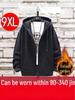 Men's Plus Size Fleece-Lined Zipper Hoodie - Casual Solid Color, Long Sleeve, Trendy Autumn/Winter Jacket
