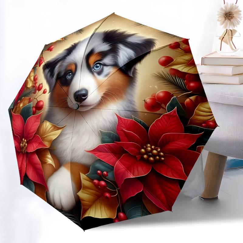 

1pc Puppy Holiday Automatic Folding Umbrella - Portable Collapsible, 8-Rib Durable Frame, Perfect for Outdoor Use, yy251218106