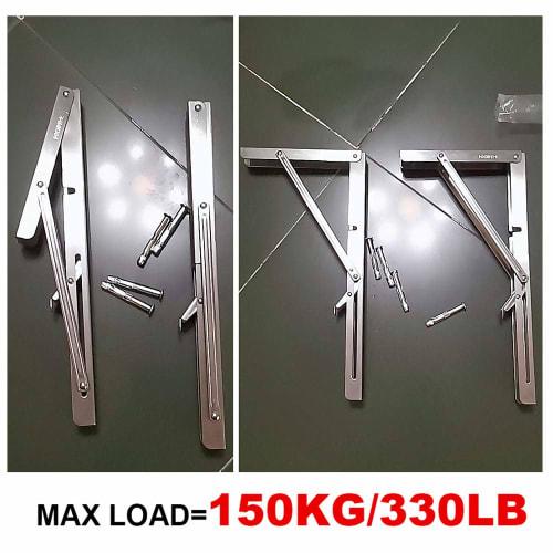 2 Folding Wall-Mounted Shelf Brackets, Space-Saving, Stainless Steel Expansion Screws for Heavy Workbench Shelf Support, 150mm