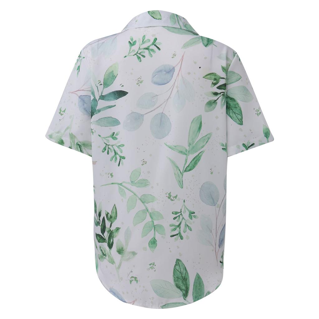 Women's Fashion Casual Summer 2022 Short Sleeve Button Print Tops Blouse