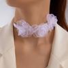 Collana di perle, collana in pizzo a farfalla bianca, catena per clavicola con fiore geometrico in tessuto