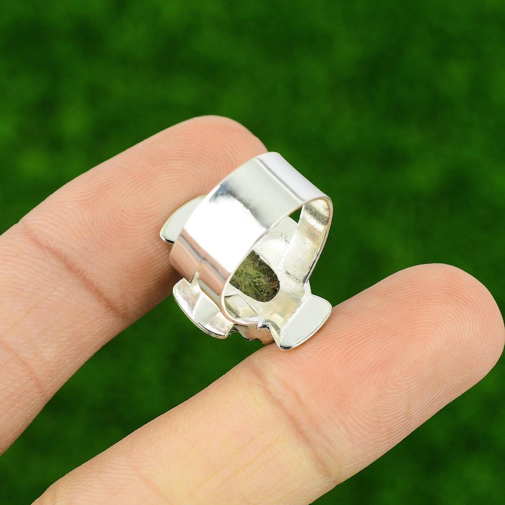 Oval Unakite Stone Sterling Silver Promise Birthday Statement Handmade Ring US 6
