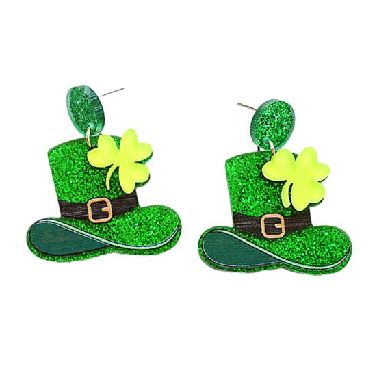 St Patricks Day Earrings Lightweight Acrylic Glitter Shamrock Earrings Sparkly Lucky Clover Dangle Drop Earrings for Women Holiday Party Accessories
