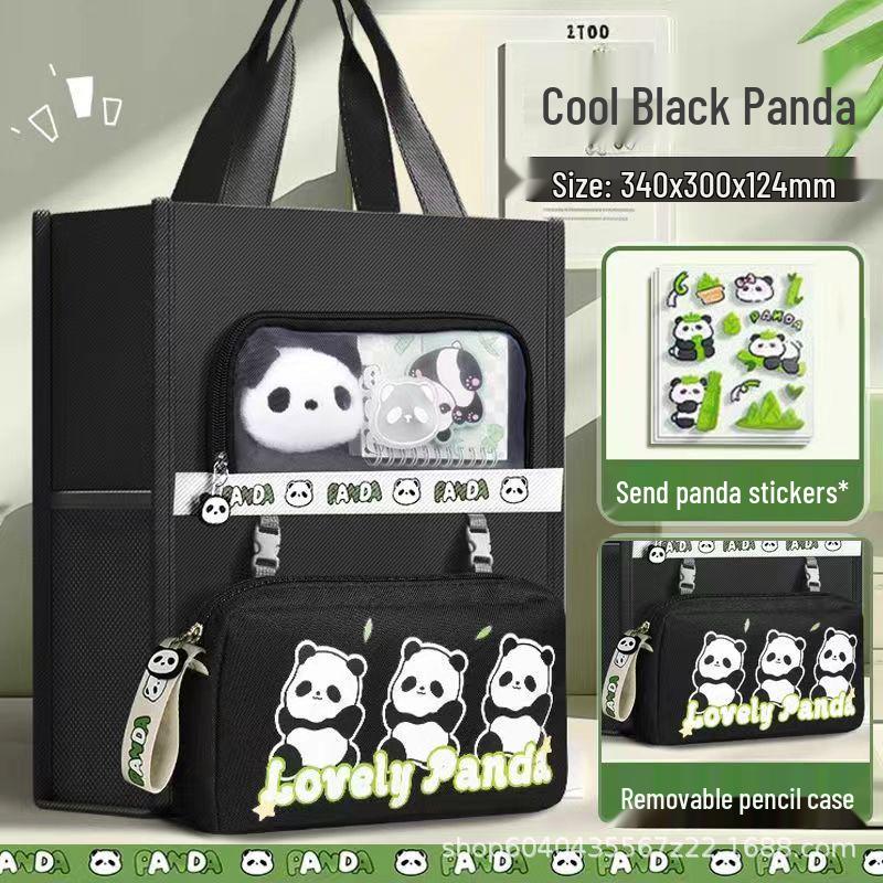 Panda Canvas A4 Tote Bag - Large Capacity for Students and Children's Books