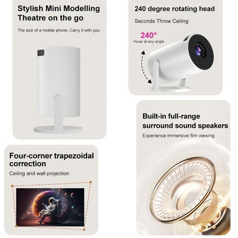 1080P USB Corded Projector With 240 Degree Rotating Lens and Auto Correction for Multi Scenario Use