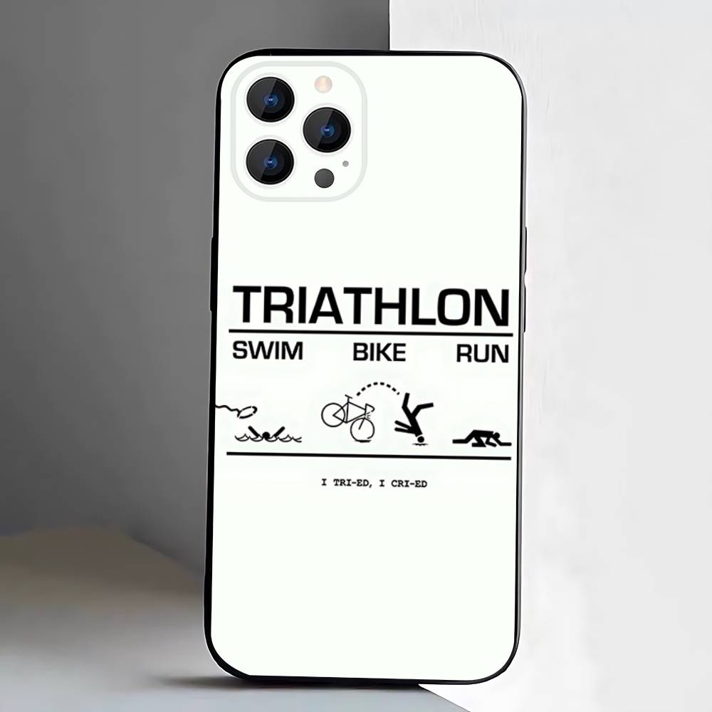 Triathlon Swim Bike Run Case For iPhone 17,16,15,14,13,12,11 Air,Plus,Pro Max,XS,X,XR,SE,Mini,8,7,Soft Silicone Black Cover
