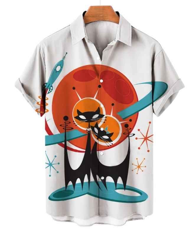 Summer New Large Size Hong Kong Style Men's Flower Shirt 1D Digital Printing Casual Short Sleeve Shirt Men's Clothing