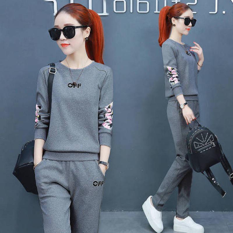 Trendy Spring/Summer 2025 Plus Size Women's Round Neck Sweatshirt & Long Pants Set