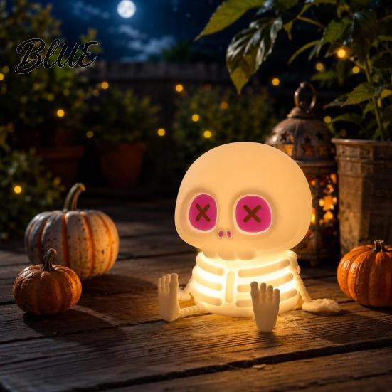 Christmas Gift for Kids Halloween Skeleton Night Light Silicone Touch LED Bedside Lamp Kids Light 8 Color RGB Dimmable Warm Desk Decor Bedroom