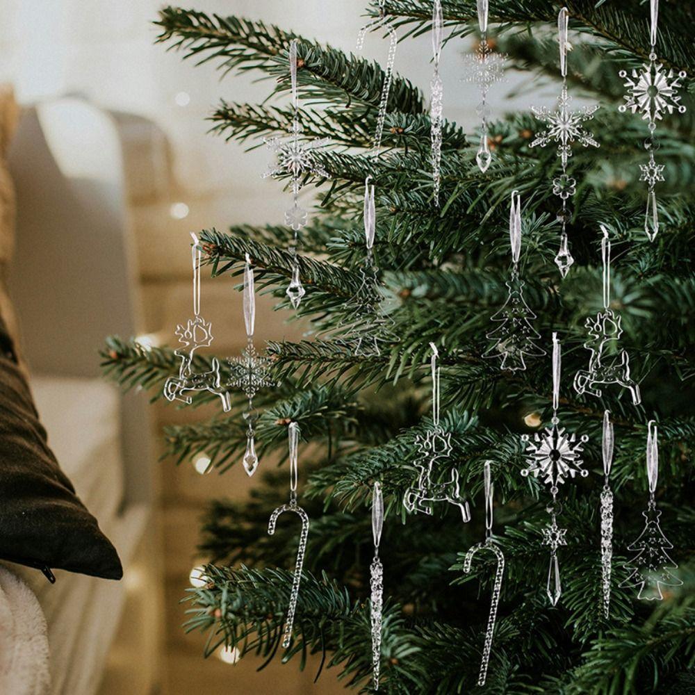 18 Stück Simulationsschneeflocken-Eisstreifen-Anhänger Dekorative DIY Weihnachts-Schneeflocken-Eiszapfen-Anhänger Elegant Transparent