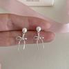1Pair Korean Style  Pearl Bow Earrings For Women Girls High End Simple Elegant Ear Studs Wedding Party Jewelry Gift