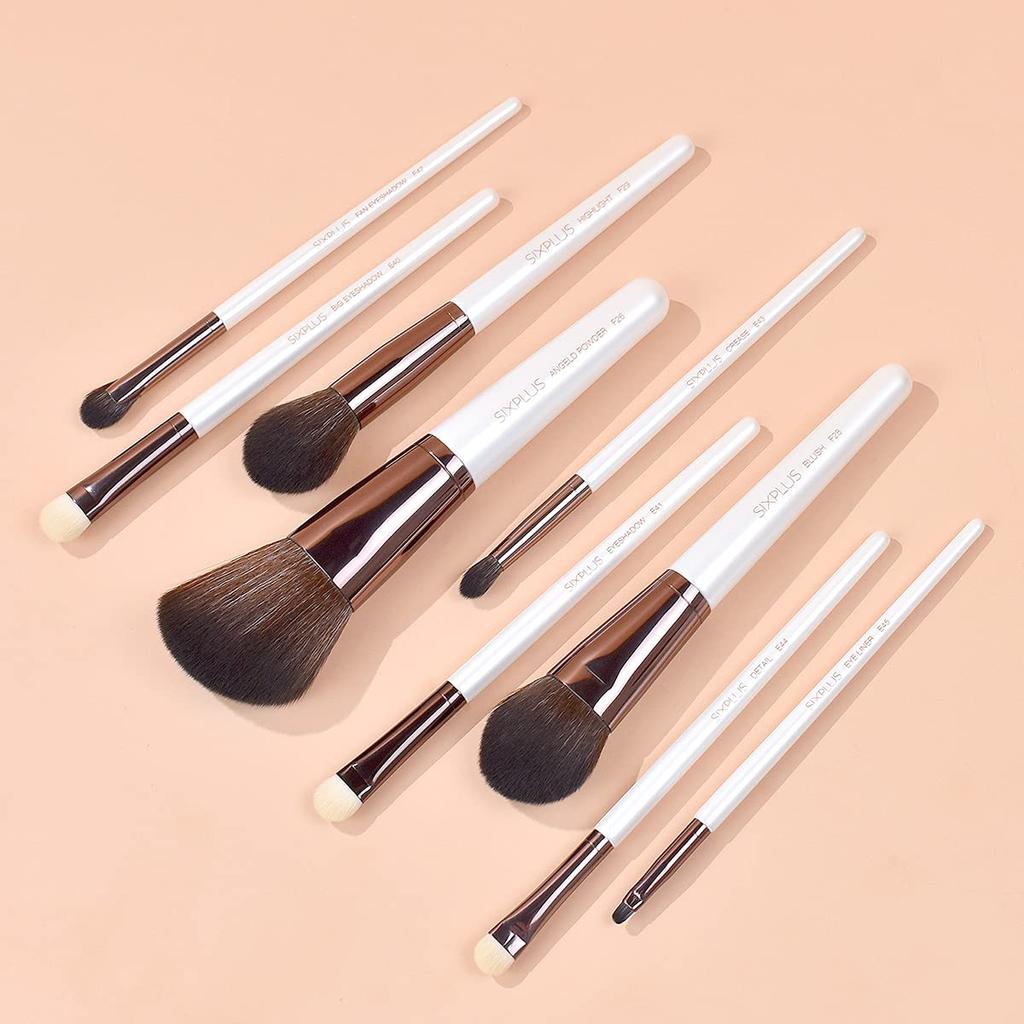 SIXPLUS White Pearl Makeup Brush Set with Cosmetic Pouch Elegance Series (11 pieces) -