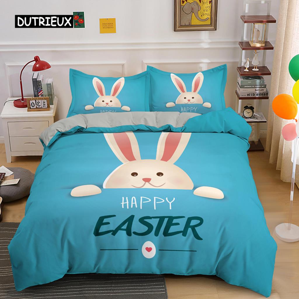 Frohe Ostern Ei Hase Königin Bettbezug Cartoon Lieblich Häschen Bettwäsche Set Haustier Tier Bettdecke Polyester Steppdeckenbezug