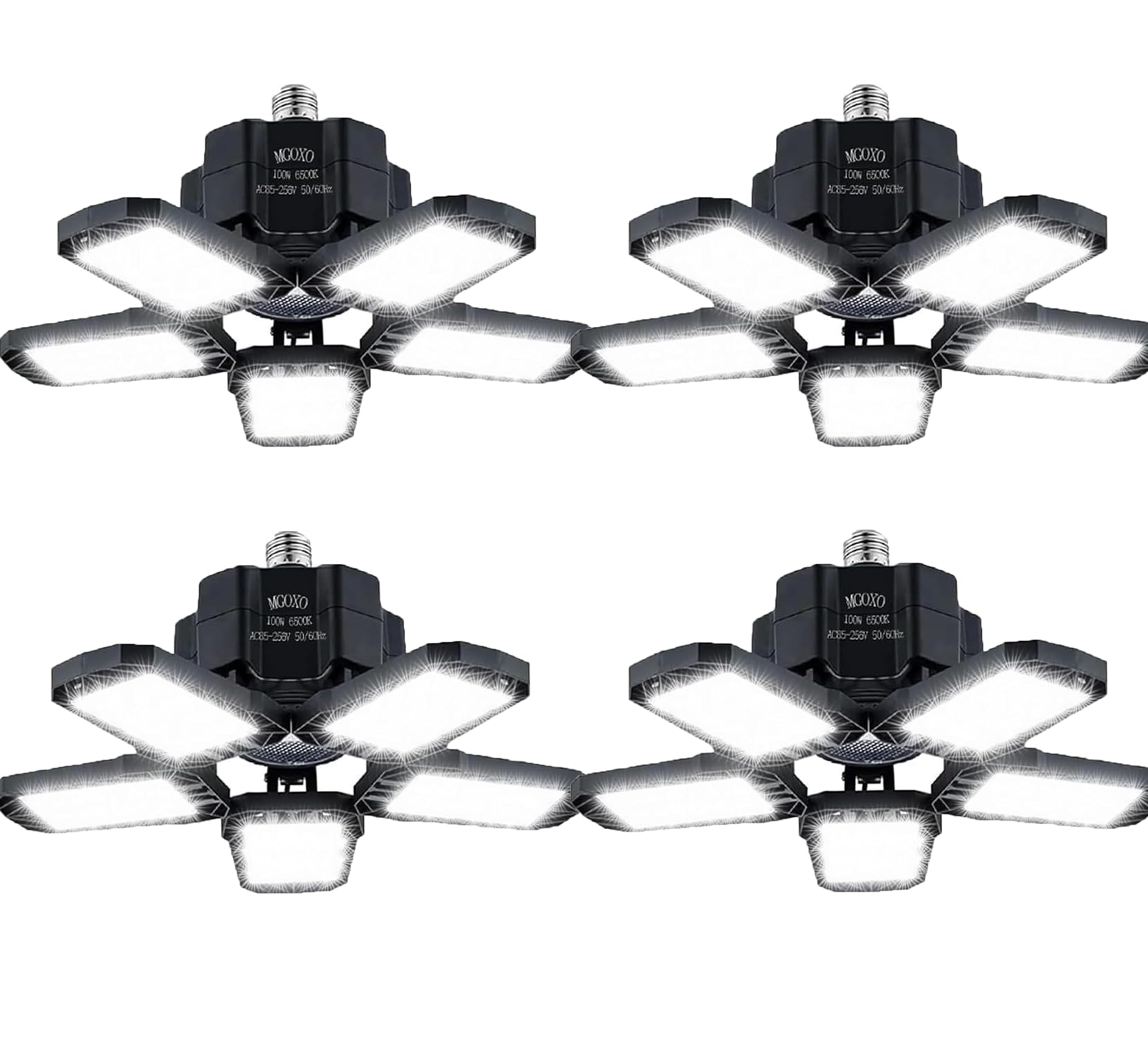 

MGOXO Garage Light, 4 LED Ceiling Light, 6-Light, Energy-Saving Pendant Light, High Power, Ultra-Bright 100W, 6500K Daylight White, Foldable,