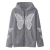 Womens Butterfly Print Zip Hoodie Streetwear Casual Comfort Loose Fit Sweatshirt
