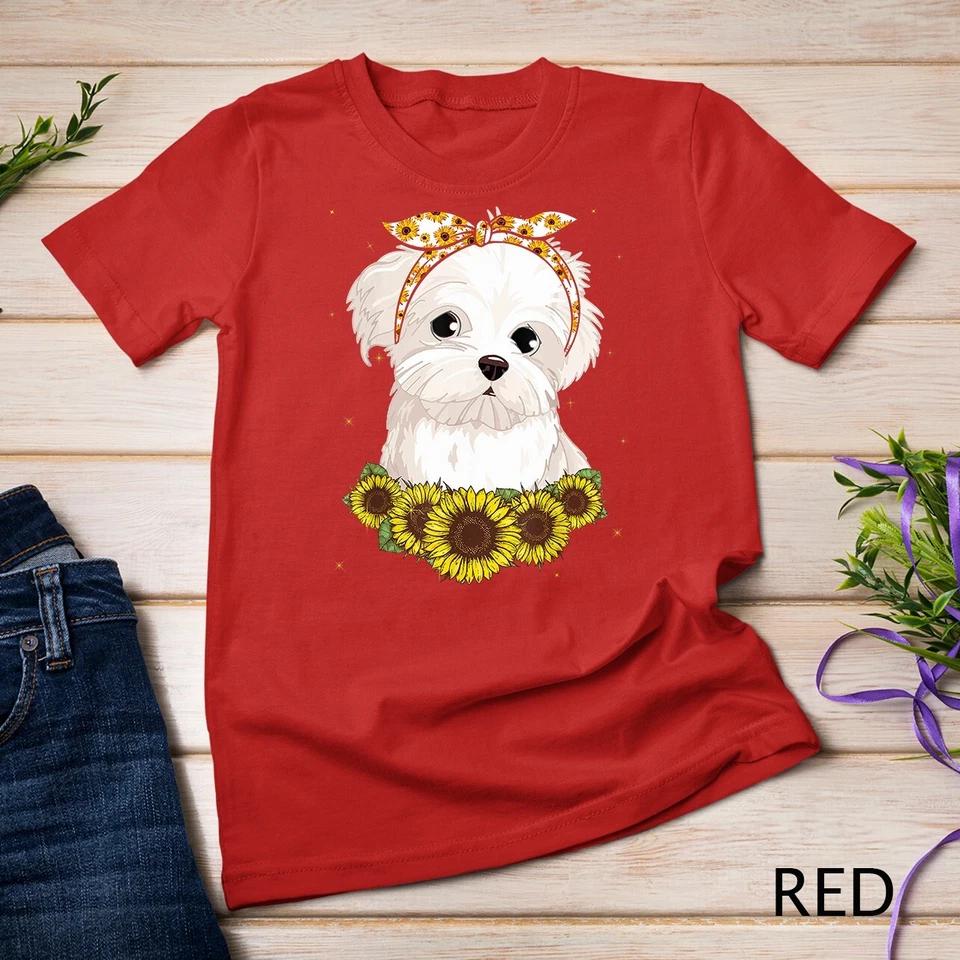 Girls Women Mom Maltese Dog Sunflower Gift T-Shirt Unisex T-shirt 6 L