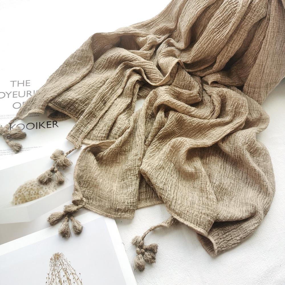Solid Color Literary Retro Scarf Autumn and Winter Men's Scarf Bark Ball Scarf Women's Shawl Bag Turban