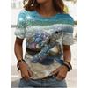 Fashion Women Retro Creative Turtle Pattern Print T Shirt Funny Casual O-neck Short Sleeves T-shirt Summer Female Tee Shirt