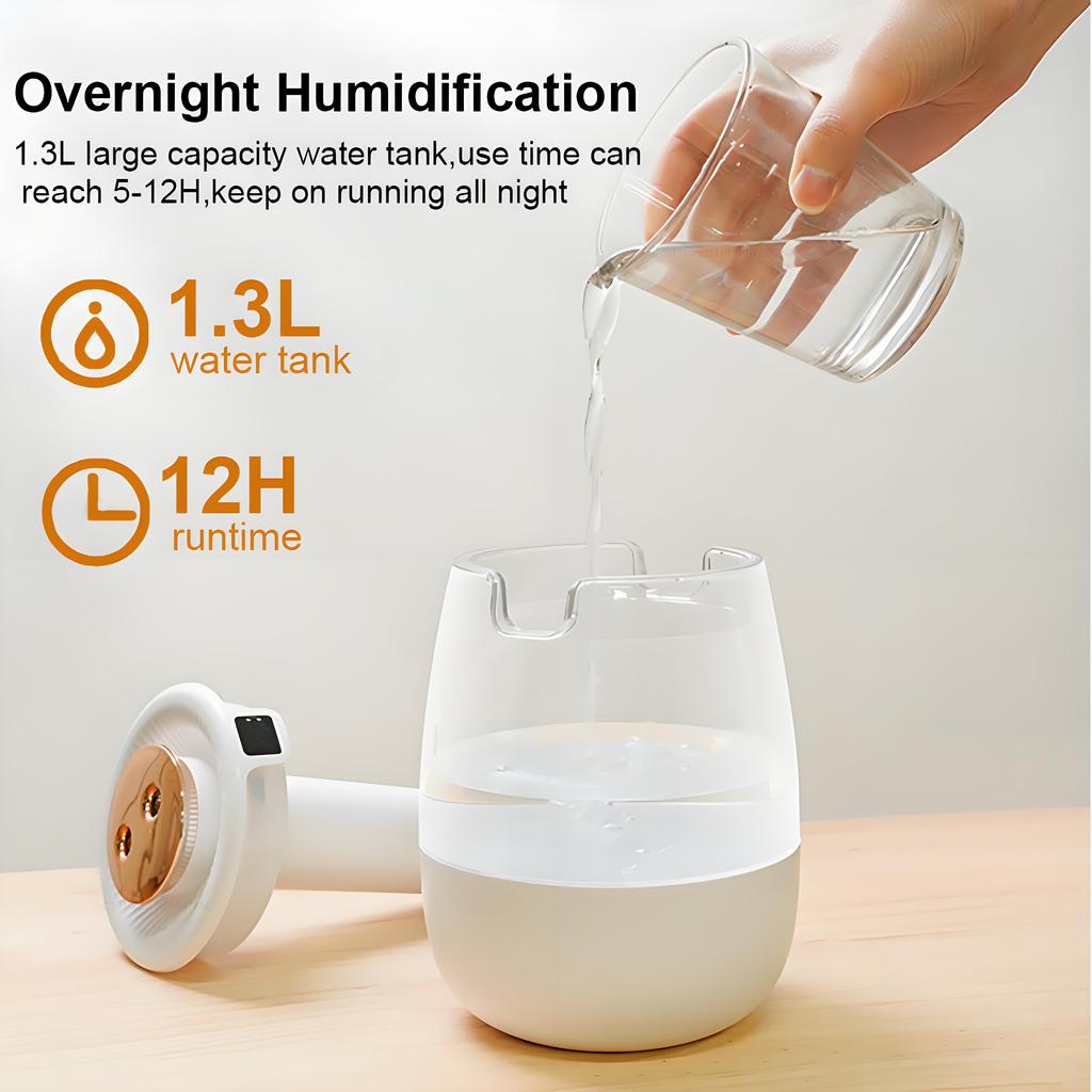 Mini USB Portable Dual Nozzle Cold Fog Bedroom Silent Humidifier with AI Intelligent Digital Display of Air Humidity