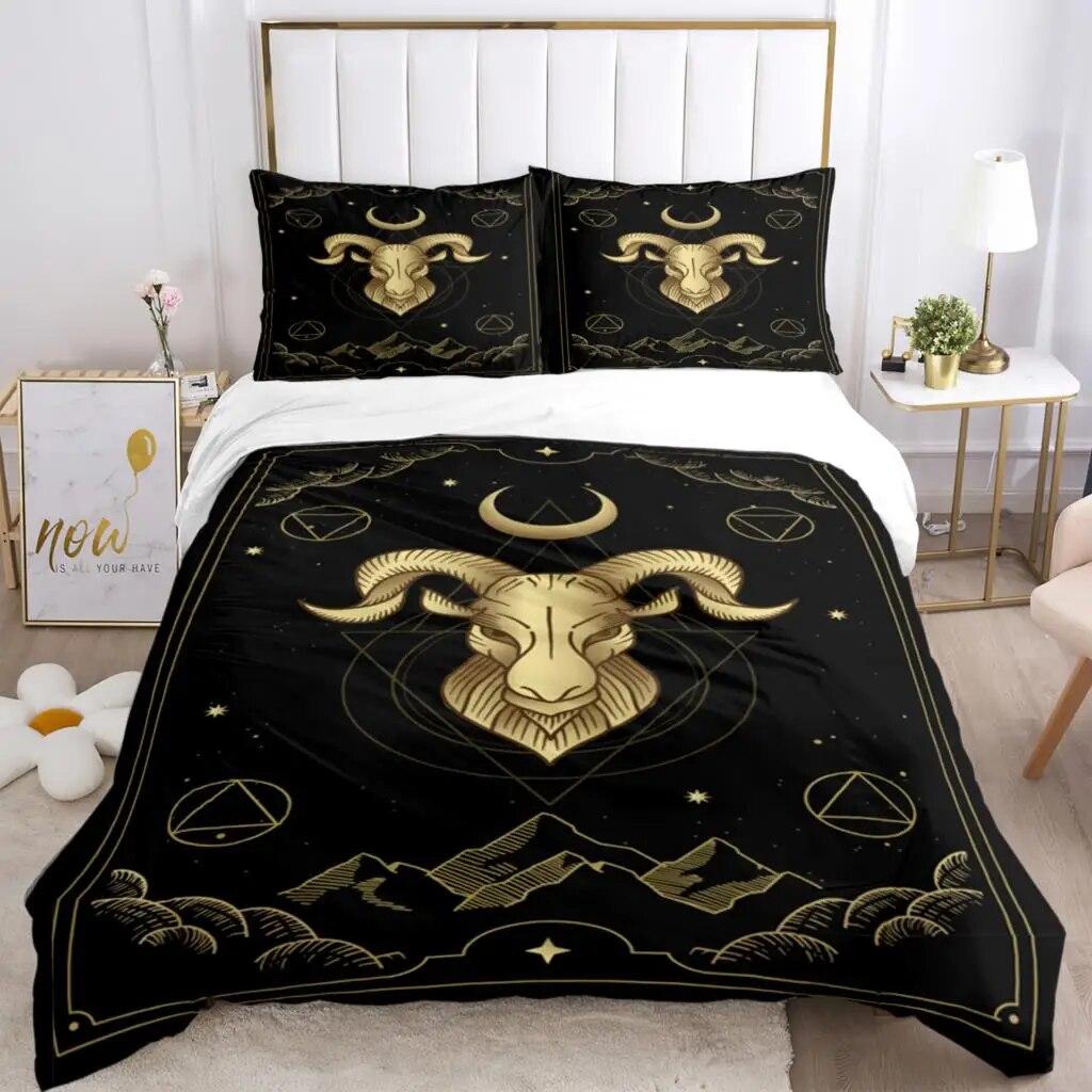 Magic Astrology Esoteric Gold Print Three Piece Set Fashion Bedding Article Children Or Adults For Beds Quilt Covers Pillowcases