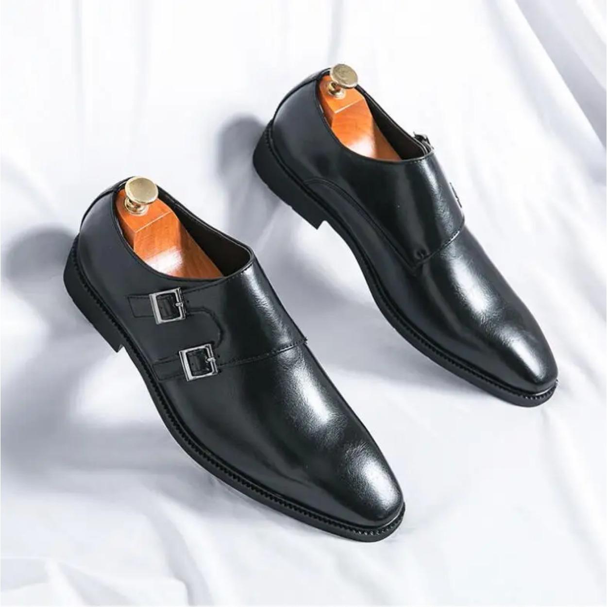 

Осенняя мода Мужские британские туфли дерби Дышащие регулируемые пряжки Деловые повседневные кожаные туфли для поездок на работу и свадьбы 46 чёрный