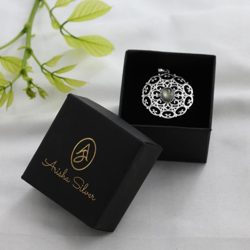 Prehnit Silberanhänger, Filigran-Charm-Anhänger, 925 Sterling Silber Handgefertigter Schmuck, Geschenke für Sie ap7116