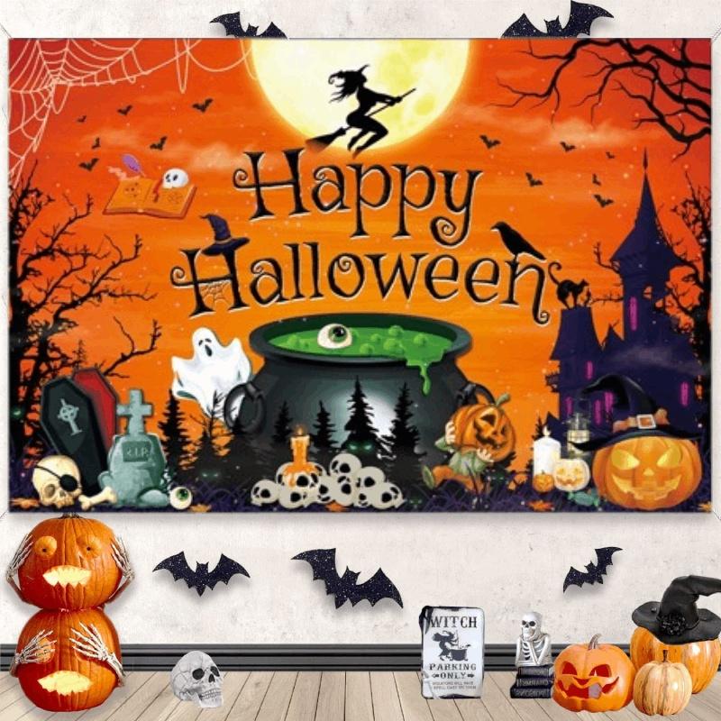 Castle Party Halloween Pumpkin Ghost Background Cloth Banner Photography Props