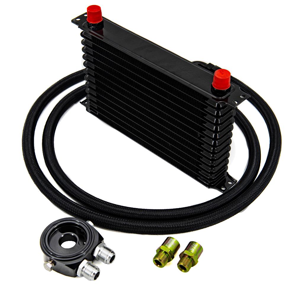 Universal 13 Rows Oil Cooler Kit AN10 Transmission Oil Cooler Kit Oil Filter Adapter with Nylon Stainless Steel Braided Hose