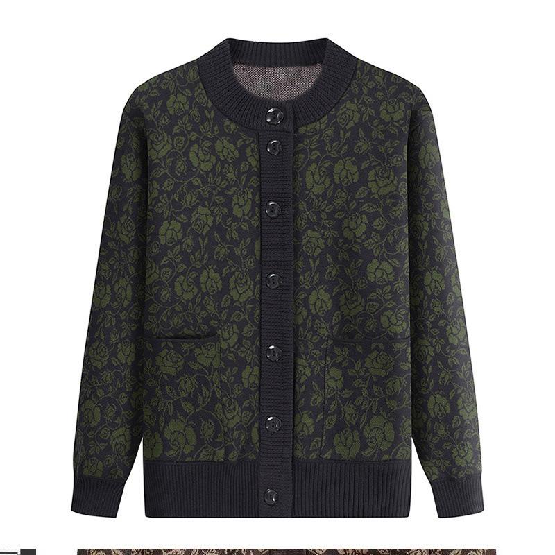 Sweater Women's Old Lady Autumn Sweater Coat Large Size Autumn/Winter Mom's Knitted Sweater Cardigan Warm Sweater Coat