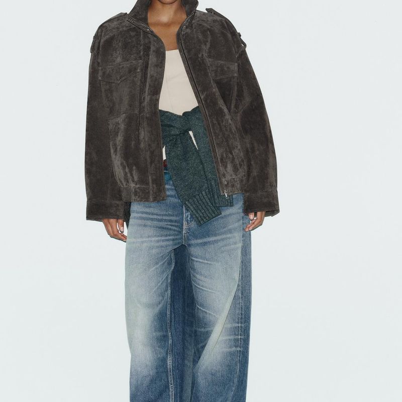 Za Autumn and Winter New Arrivals Women's Clothing Zr European and American Style Fashionable Versatile Lapel Long-Sleeve Suede Loose Jacket Coat