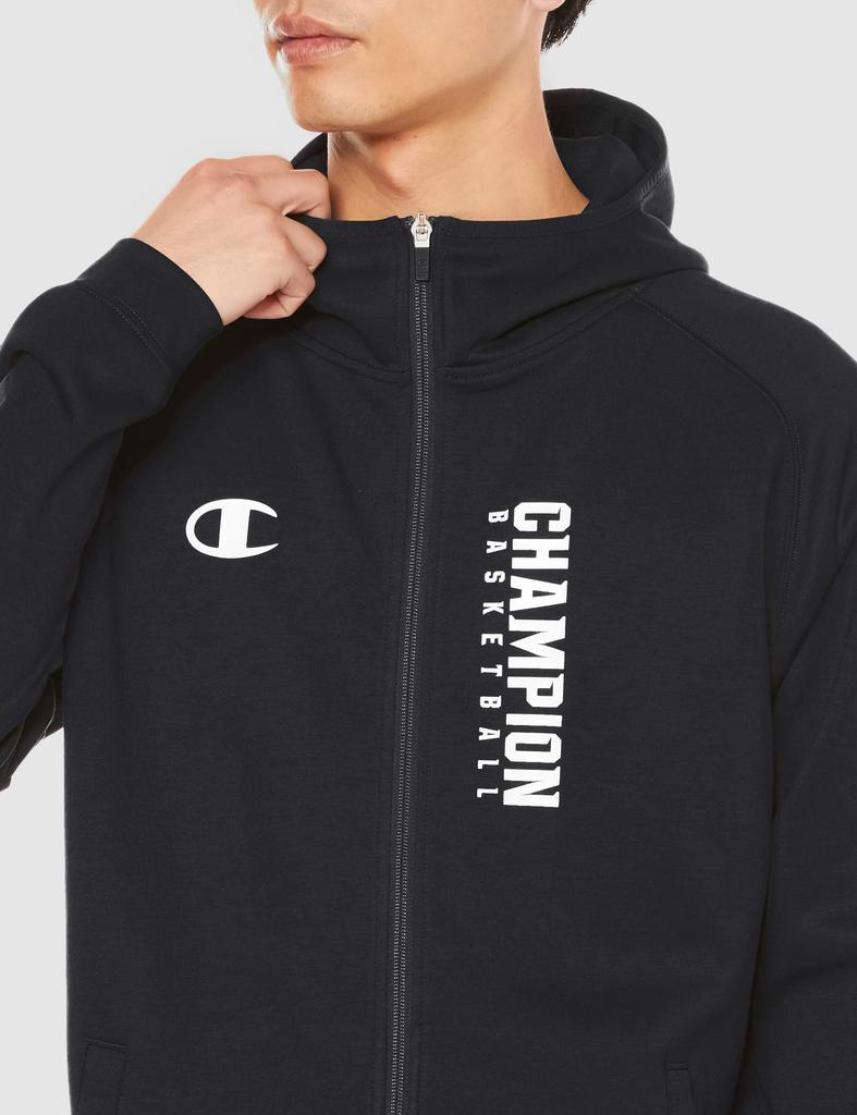 Champion Long Sleeve Stretch Techweave 3LS Zip Hooded Sweatshirt with Size M Men's One-Point Logo, Black, (C3-WB112)