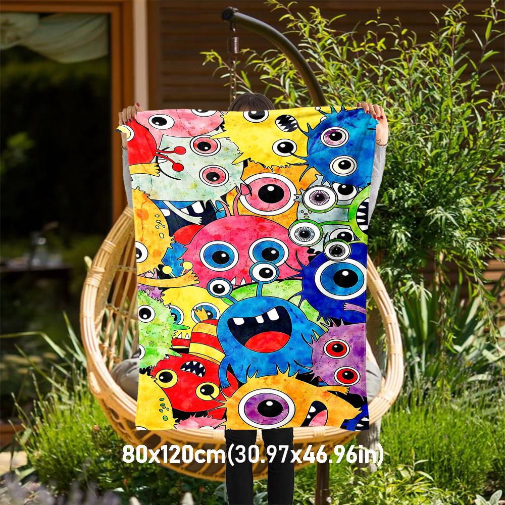 

1PC monster colorfulOutdoor Flannel Blanket - Soft Plush Decor for Picnics, camping, Bedroom, All-Season Cozy Gift for Christmas, Lightweight 1292A 80cm x 120cm