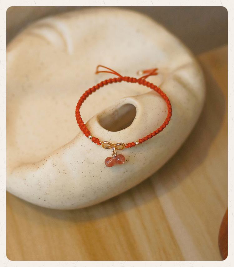 Women's Benmingnian Red String Bracelet with Strawberry Crystal - Handmade Woven Jewelry