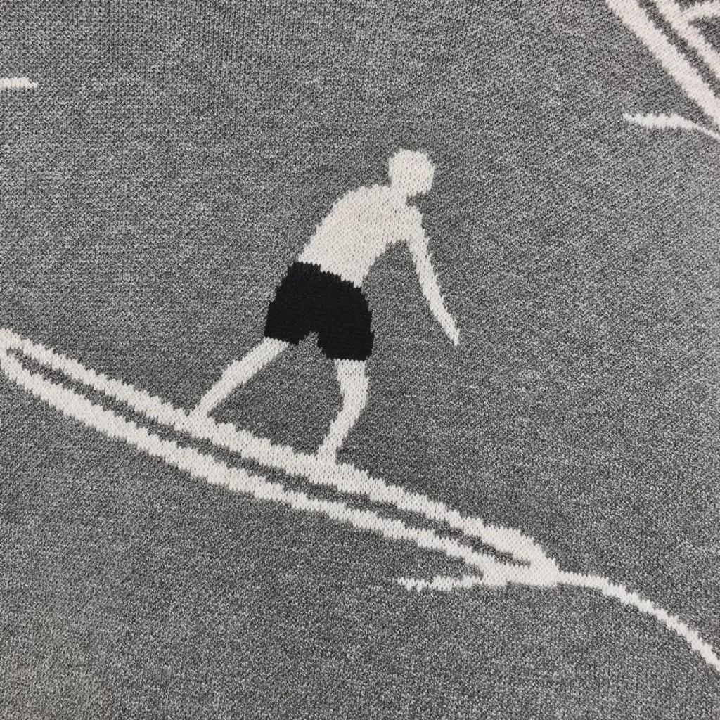 Unisex Knit Surf Jacquard Sweater - Round Neck, Wool, Casual All-Match for Autumn/Winter