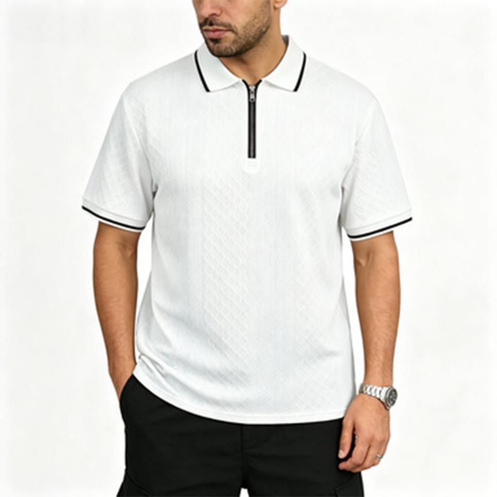 Men's Short Sleeve Polo Shirt with Zipper Collar Classic Fit Lightweight Knit Top for Everyday Wear