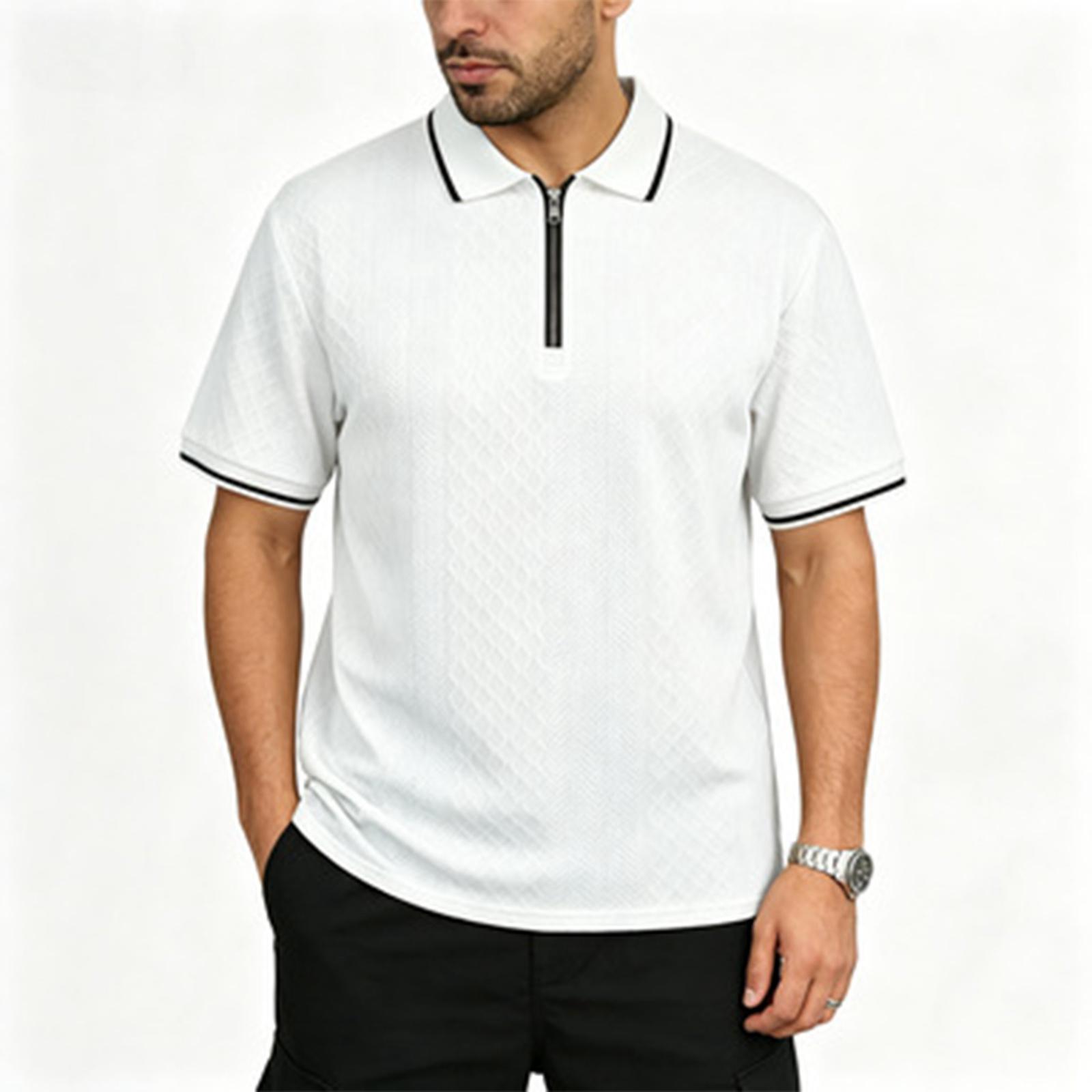 

Men s Zipper Loose Lapel Short Sleeve XL білий