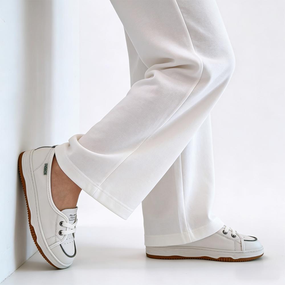 Women White Leather Casual Sneakers Slip-On Comfort Walking Shoes Fashion Loafers Flat Cowhide Lightweight Daily Wear