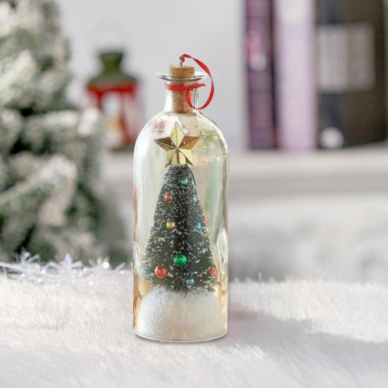 Christmas Tree Message in A Bottle Recordable Voice Message Ornament with Cork Holiday Greeting Glass Bottle with Snowy Scene Festive Gift