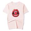 Summer Tops Red Mouth Lip Kiss Printed Women Fashion Tshirt Funny Leopard Graphic Tee