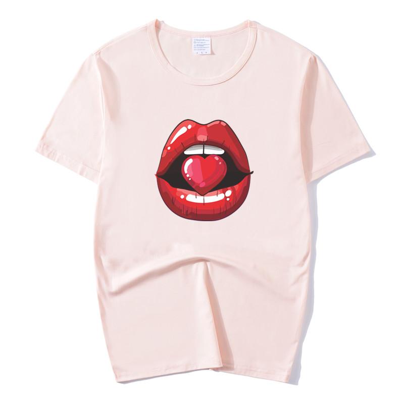 Summer Tops Red Mouth Lip Kiss Printed Women Fashion Tshirt Funny Leopard Graphic Tee